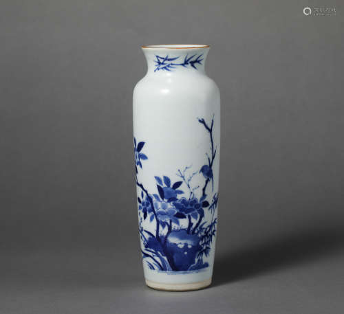 China Ming Dynasty Blue and white porcelain barrel bottle