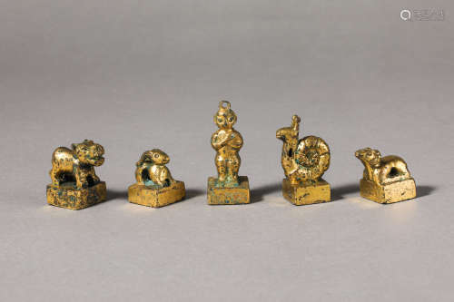 China Liao Dynasty A set of gilt bronze seals