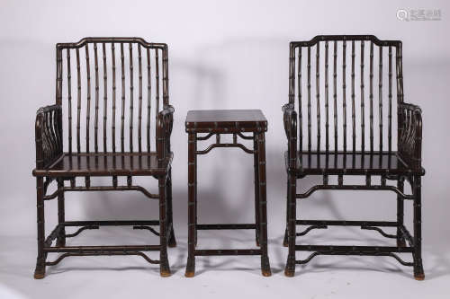 China Qing Dynasty Three-piece set of armchairs made of maho...