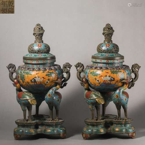 China Qing Dynasty A pair of cloisonne incense burners