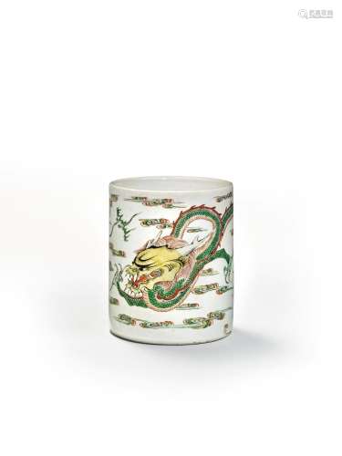 A WUCAI 'DRAGON' BRUSH POT CHINA, QING DYNASTY, KANGXI PERIO...