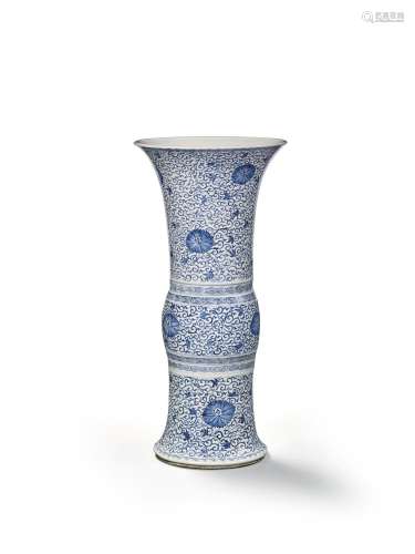 A BLUE AND WHITE 'CHRYSANTHEMUMS' VASE, GU CHINA, QING DYNAS...