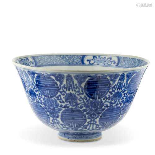 A LARGE BLUE AND WHITE 'SHOU' BOWL CHINA, QING DYNASTY, KANG...