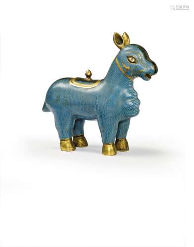 A CLOISONNÉ ENAMEL TAPIR-FORM CENSER AND COVER CHINA, QING D...