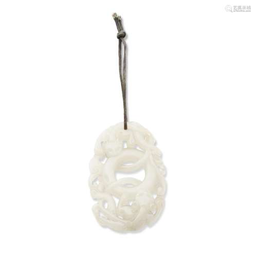 A WHITE JADE RETICULATED 'CHILONG' PENDANT CHINA, QING DYNAS...