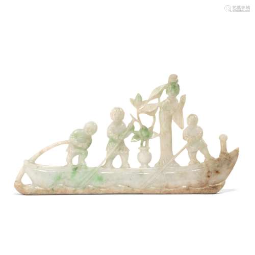 A JADEITE 'IMMORTAL AND ATTENDANTS' GROUP CHINA, QING DYNAST...