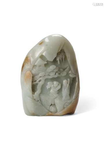 A PALE CELADON AND RUSSET JADE BOULDER CHINA, QING DYNASTY, ...