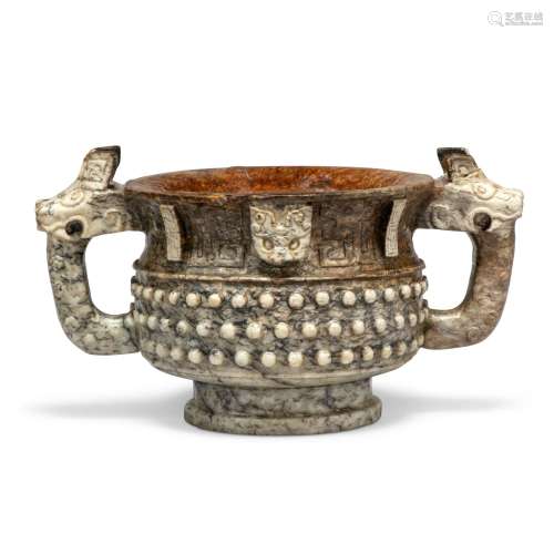 A JADE ARCHAISTIC TWIN-HANDLED CENSER, GUI CHINA, 17TH-18TH ...