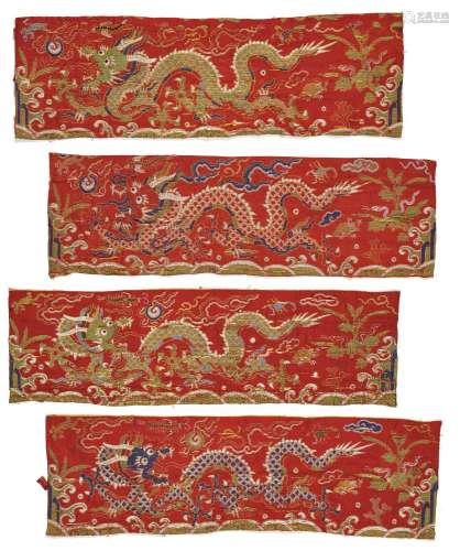 FOUR SILK BROCADE 'DRAGON AND FIVE POISON' SUTRA COVERS CHIN...