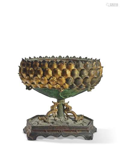 A GILT-LACQUERED BRONZE 'LOTUS' STAND CHINA, MING DYNASTY (1...