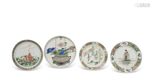 FOUR FAMILLE VERTE DISHES CHINA, QING DYNASTY, KANGXI PERIOD...