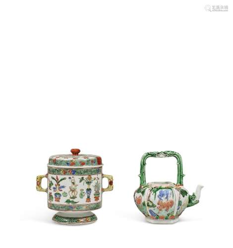 A FAMILLE VERTE EWER AND A FAMILLE VERTE TWIN-HANDLED BOWL A...