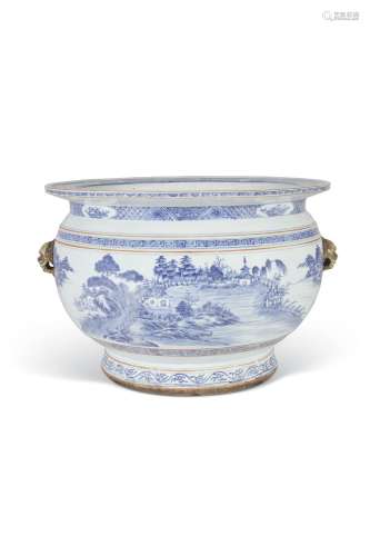 A LARGE BLUE AND WHITE FISH-BOWL CHINA, QING DYNASTY, 18TH C...