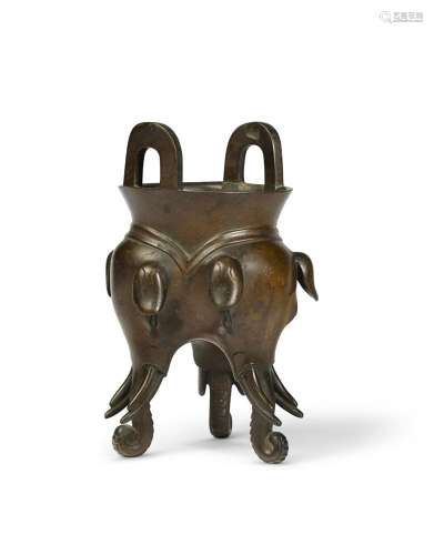 A BRONZE ‘ELEPHANT HEAD’ TRIPOD CENSER CHINA, 17TH CENTURY