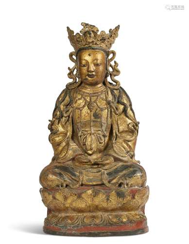 A GILT-LACQUERED BRONZE FIGURE OF GUANYIN CHINA, MING DYNAST...