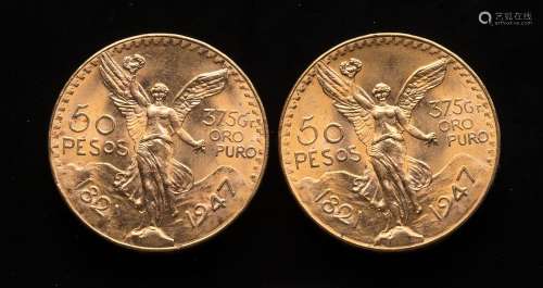 Deux pièces de 50 Pesos mexicains 1821 et 1947Poids : 83,4 g