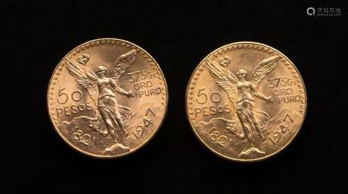 Deux pièces de 50 Pesos mexicains 1821 et 1947Poids : 83,47 ...