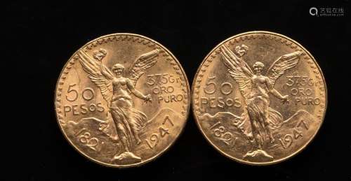 Deux pièces de 50 Pesos mexicains 1821 et 1947Poids : 83,24 ...
