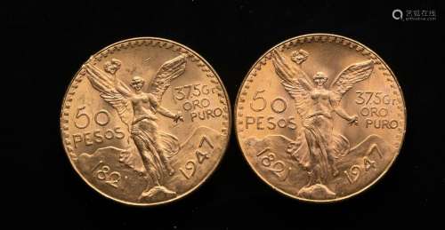 Deux pièces de 50 Pesos mexicains 1821 et 1947Poids : 83,27 ...