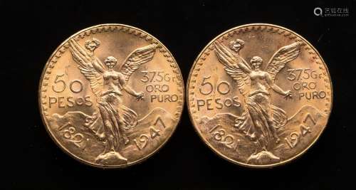 Deux pièces de 50 Pesos mexicains 1821 et 1947Poids : 83,27 ...