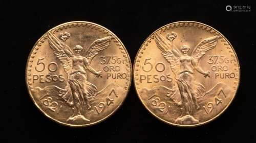 Deux pièces de 50 Pesos mexicains 1821 et 1947Poids : 83,36 ...