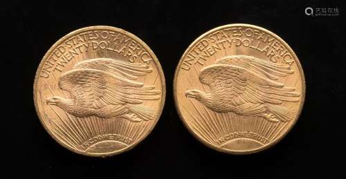 Deux pièces de 20 Dollars US 1923 et 1924Poids : 66,86 g
