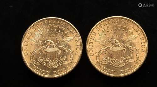 Deux pièces de 20 Dollars US 1904 et 1904Poids : 66,84 g