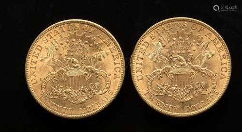 Deux pièces de 20 Dollars US 1904 et 1904Poids : 66,88 g