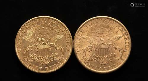 Deux pièces de 20 Dollars US 1891 et 1904Poids : 66,83 g