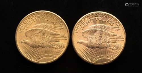Deux pièces de 20 Dollars US 1924 et 1927Poids : 66,89 g