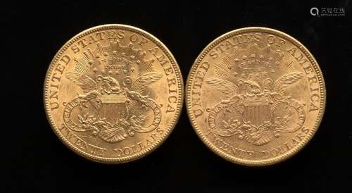 Deux pièces de 20 Dollars US 1878 et 1904Poids : 66,84 g