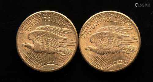Deux pièces de 20 Dollars US 1914 et 1924Poids : 66,87 g