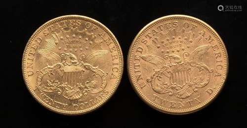 Deux pièces de 20 Dollars US 1874 et 1904Poids : 66,84 g