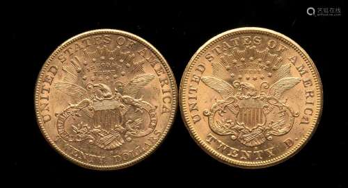 Deux pièces de 20 Dollars US 1876 et 1904Poids : 66,86 g