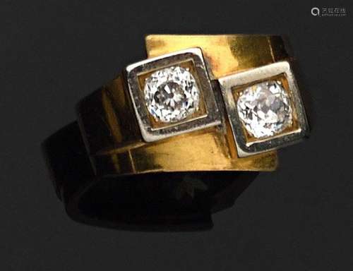 Bague toi et moi en or jaune et or gris 18K (750) sertie de ...