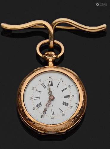 Montre de gousset et son épingle de corsage en or jaune.Pb :...