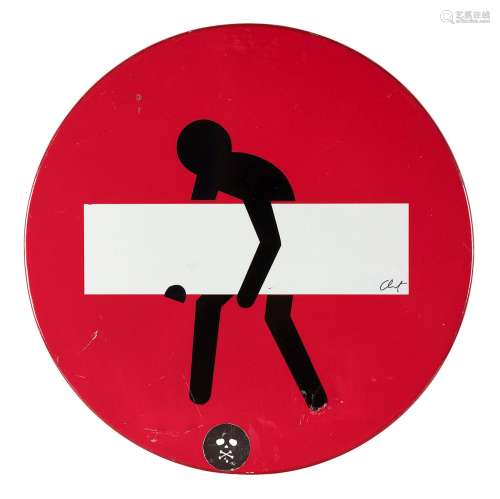 CLET ABRAHAM (France, 1966). Untitled. Stickers on road sign...