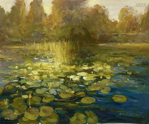 OIL PAINTING Le Bassin aux nymphÃ©as signed Michael.Schofiel...