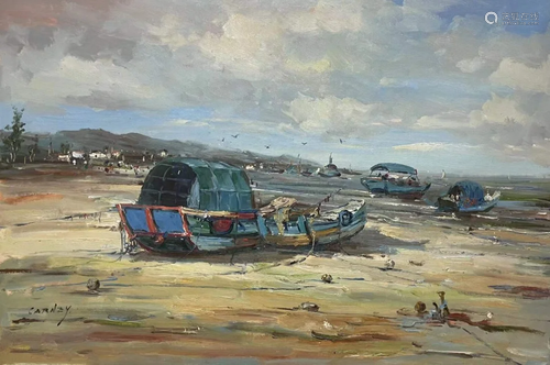 OIL PAINTING Boat on Shore