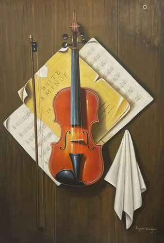 OIL PAINTING Cello Signed