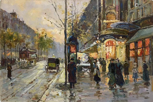 OIL PAINTING Paris street Signed