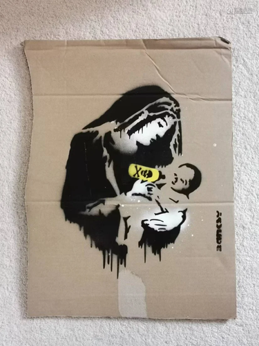 Banksy's Dismaland Stencils Tonix and Mary on cardboard...