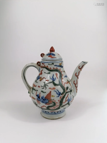 A Chinese Wucai dragon teapot