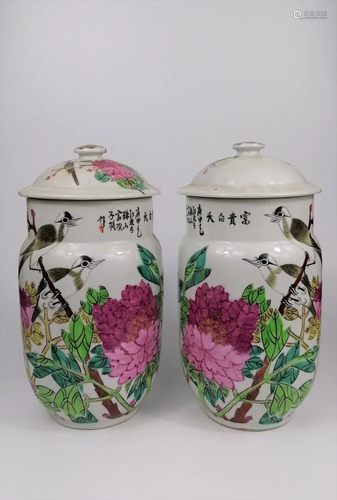 A pair of Chinese famille rose jar with lid