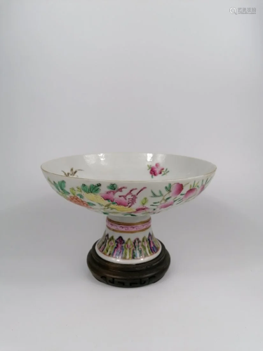 A Chinese famille Rose stem bowl