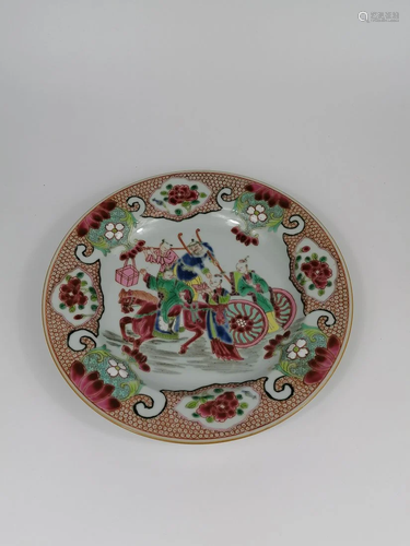 A Chinese chariot Famille Rose Plate