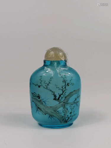 A Chinese blue glass inner painted snuff bottle