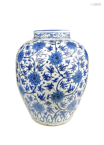 A Chinese Ming Blue and white lotus jar