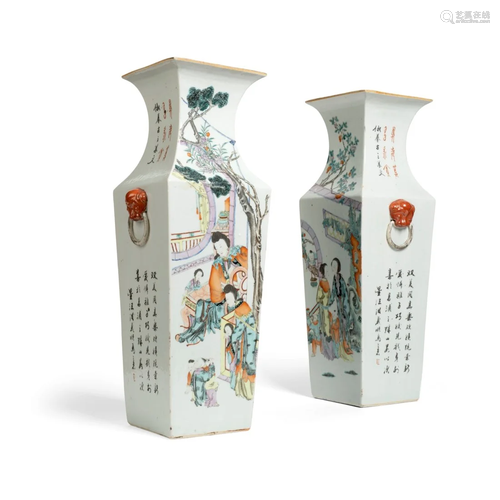 Chinese famille rose square vase a pair