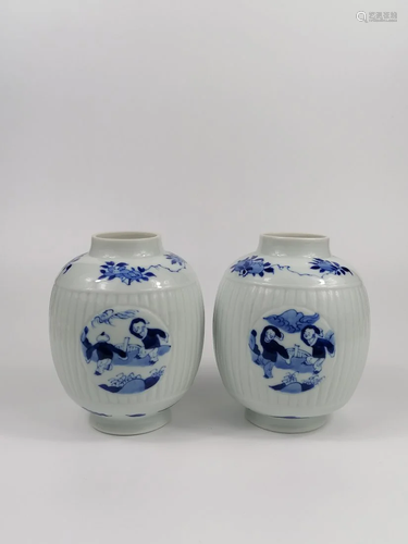 A Pair of Blue and white jar